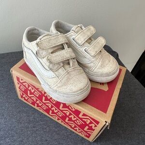 Toddler size 4 Vans Old School V white glitter shoes. Worn and loved!